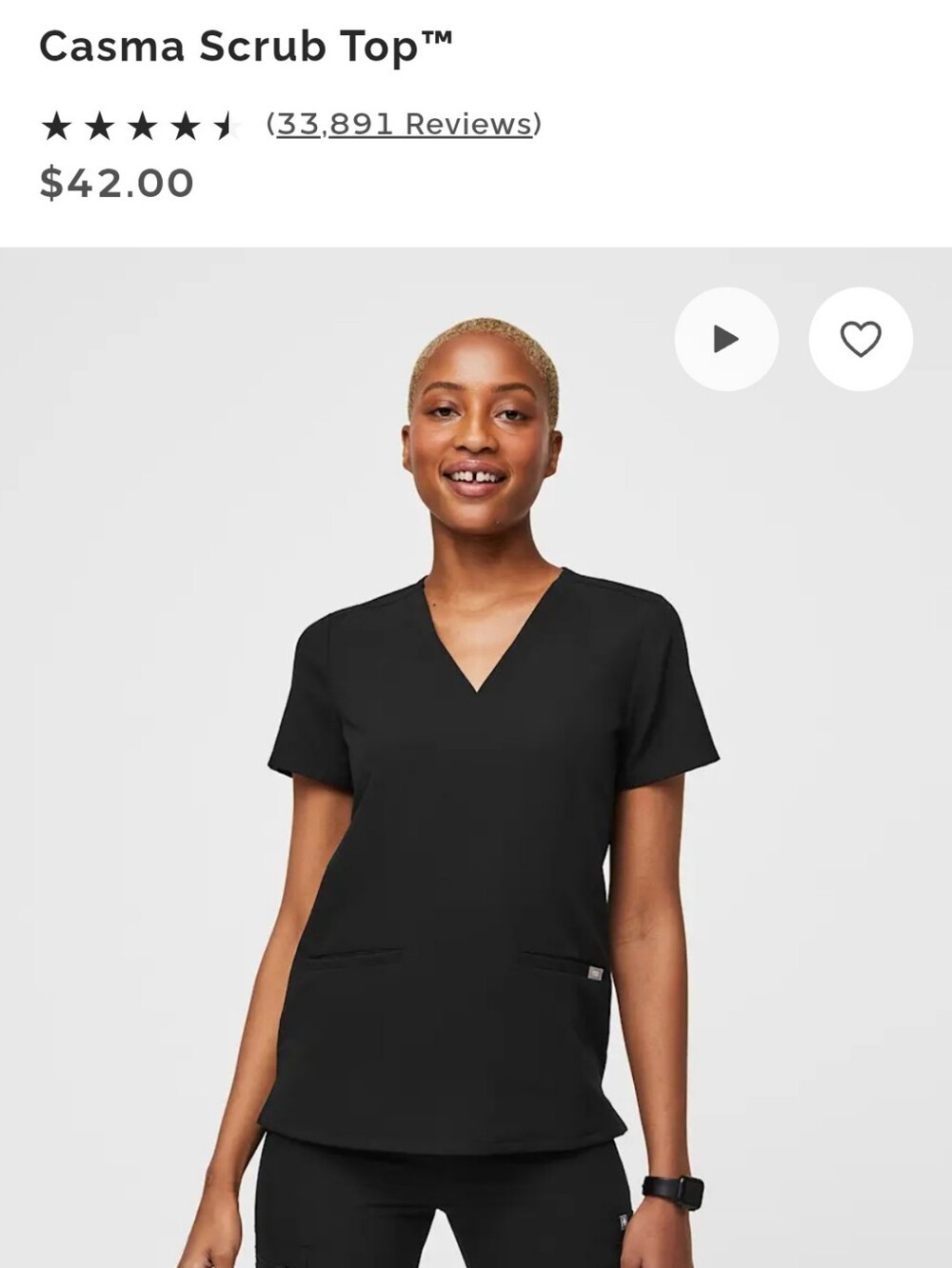 Figs Casma Black V-Neck Scrub Top